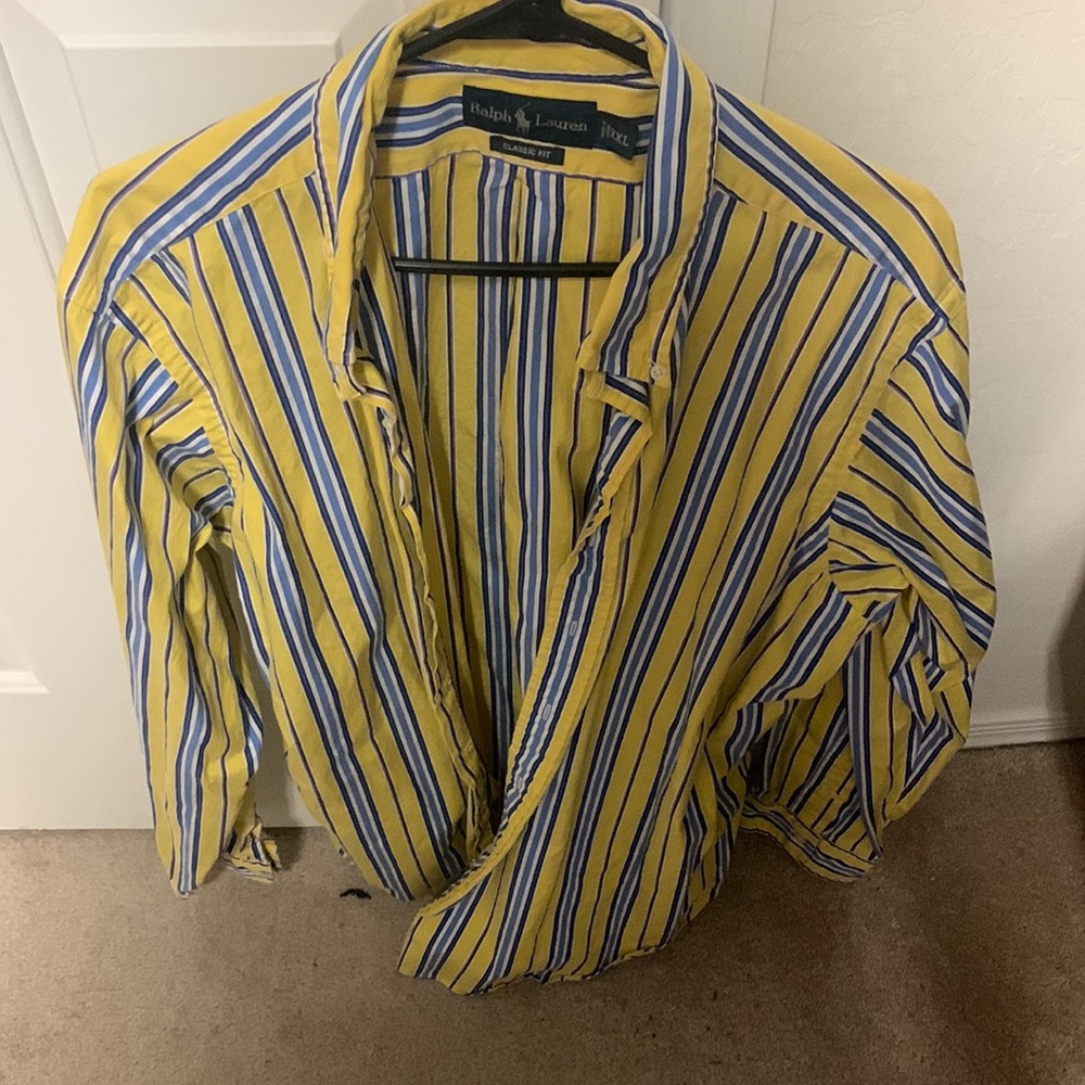 Yellow and blue mens Polo button down shirt